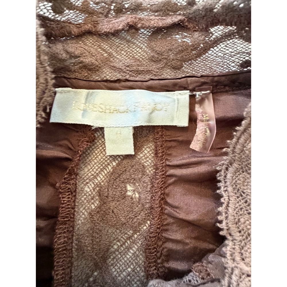 LoveShackFancy Brown Lace Ruched Victorian Blouse Mock Neck Button Front Size 4 - Picture 6 of 6